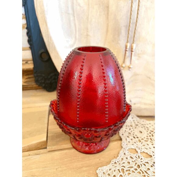 Vintage Fenton Daisy Beaded Amberina Glass Fairy Lamp – UV Reactive - Picture 1 of 6